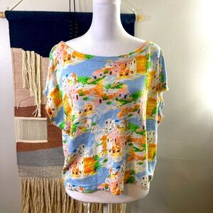 Cynthia Rowley 100% Linen Mediterranean Summer Crop Short Sleeves Top XL